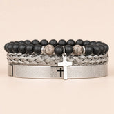Kit 3 Pulseiras Masculinas com Cruz e Pedras - Set C - Soul Fé