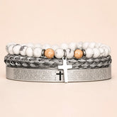 Kit 3 Pulseiras Masculinas com Cruz e Pedras - Set D - Soul Fé