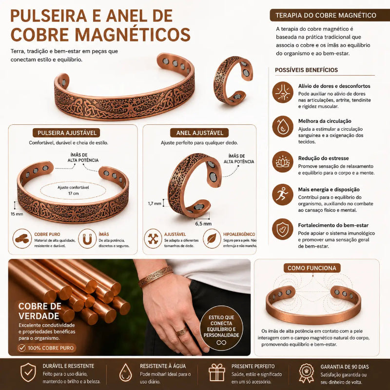 Pulseira de Cobre Árvore da Vida Yggdrasil com Anel Soul Fe