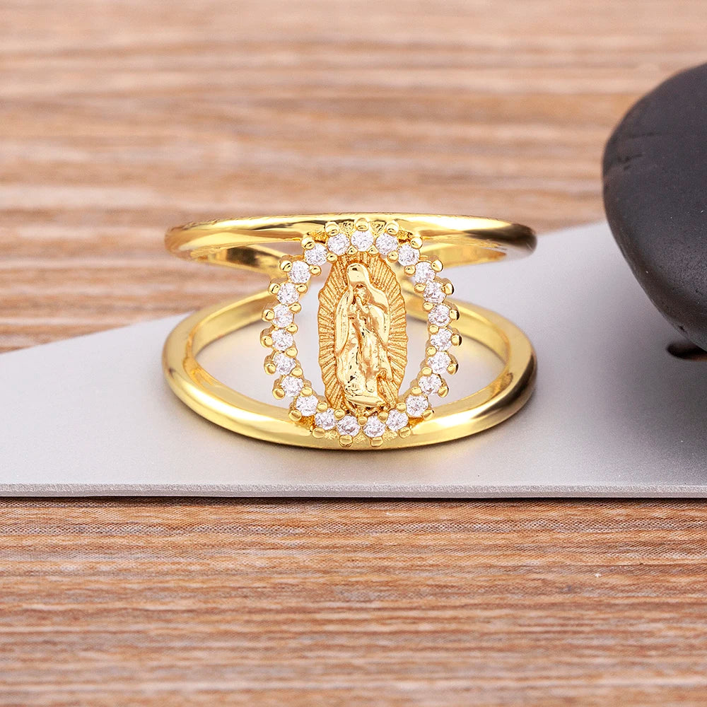 Anel Nossa Senhora Ajustável Assumpta Banhado a Ouro