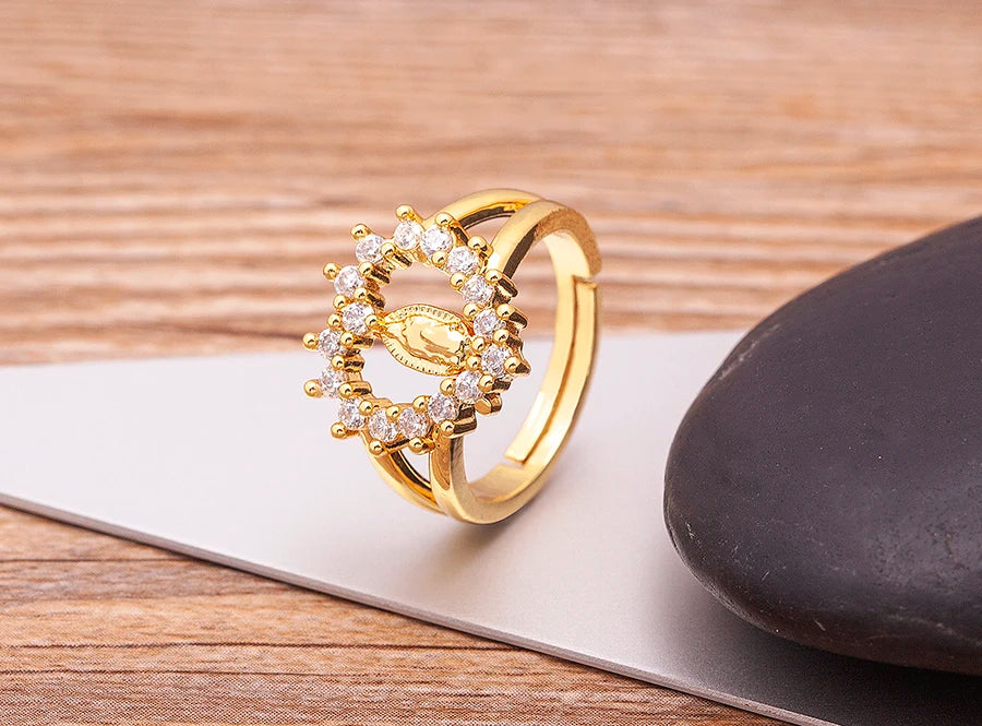 Anel Coração Nossa Senhora de Guadalupe Ajustável Amor Matris Banhado a Ouro