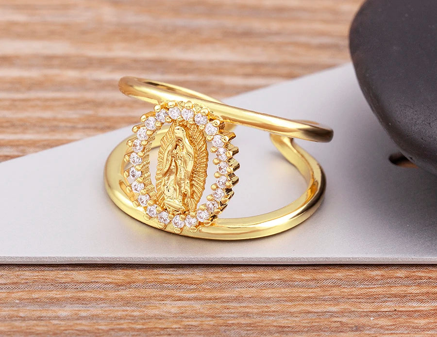 Anel Nossa Senhora Ajustável Assumpta Banhado a Ouro
