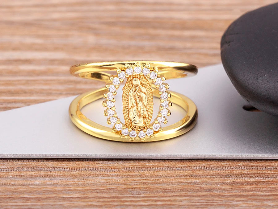 Anel Nossa Senhora Ajustável Assumpta Banhado a Ouro