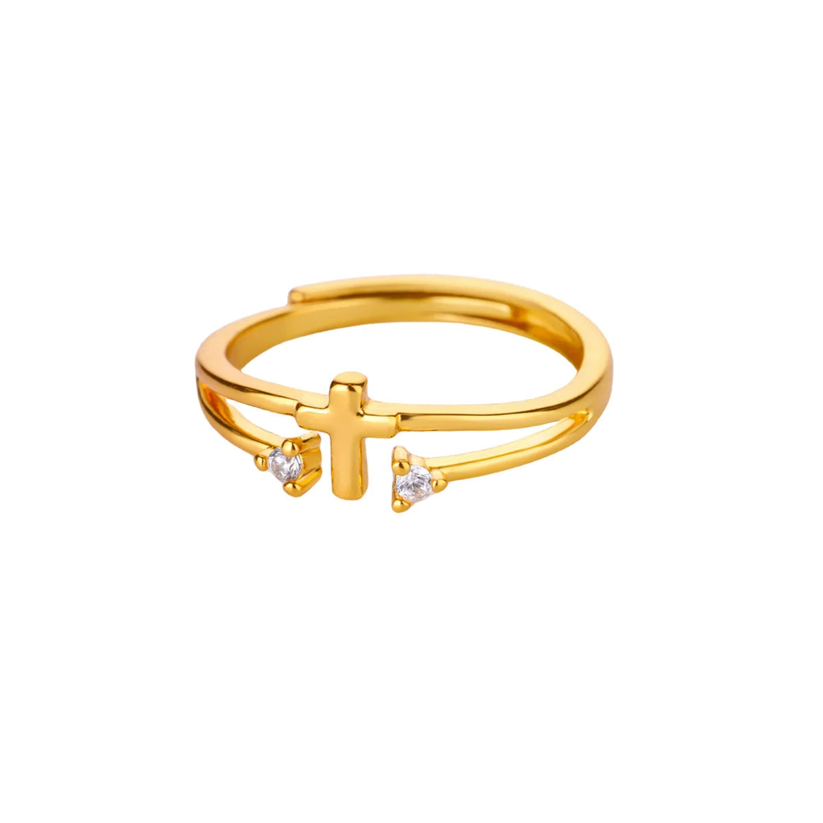 Anel Cruz Ajustável em Aço Inoxidável com Zircônia Gold Color ajustável Soul Fé
