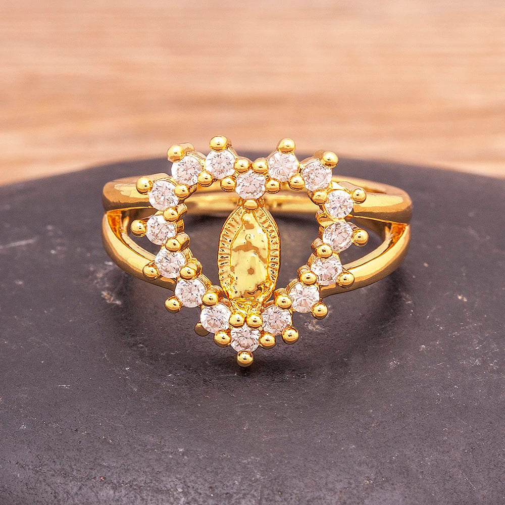 Anel Coração Nossa Senhora de Guadalupe Ajustável Amor Matris Banhado a Ouro