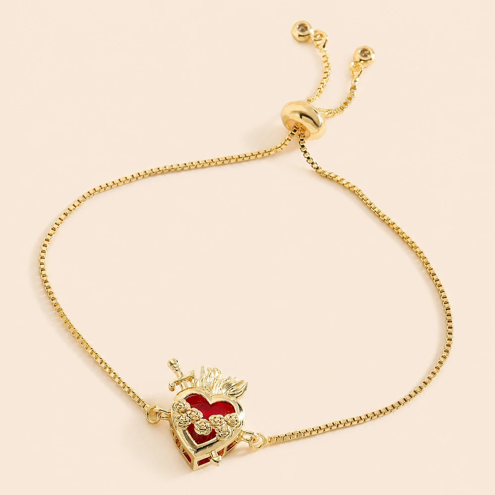 Pulseiras Coração Vermelho com Zircônia — 32084 Soul Fé em fundo nude bege Soul Fé