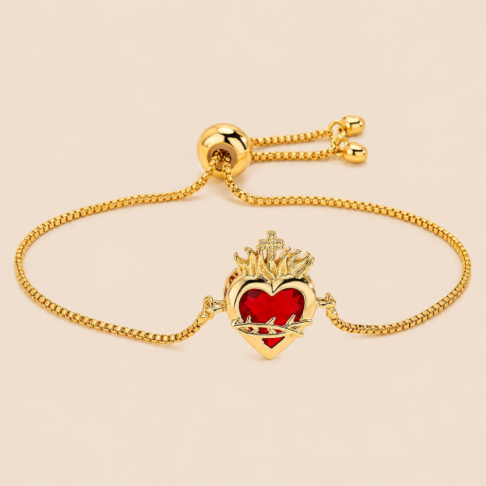 Pulseiras Coração Vermelho com Zircônia — 32085 Soul Fé em fundo nude bege Soul Fé