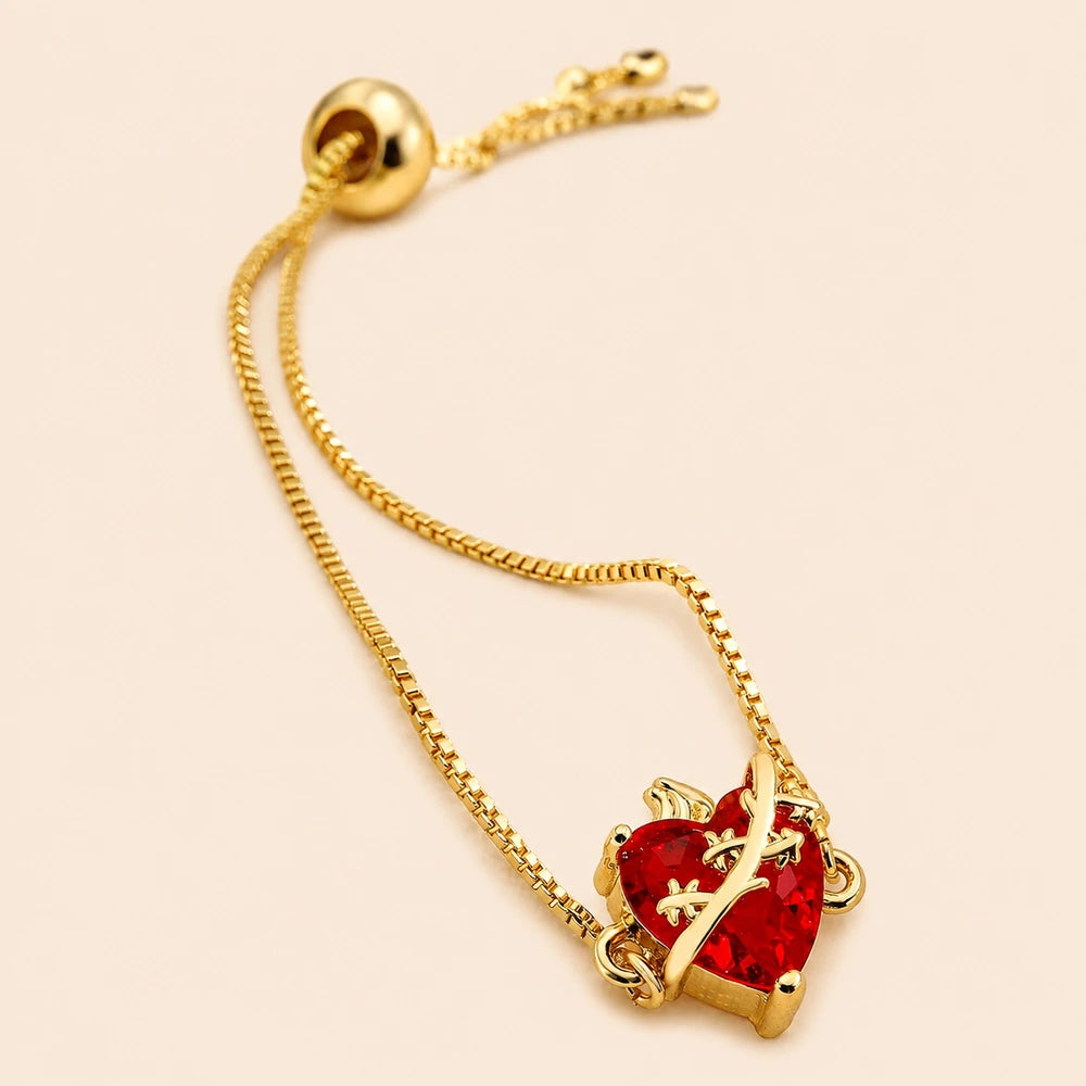 Pulseiras Coração Vermelho com Zircônia — 32086 Soul Fé em fundo nude bege Soul Fé
